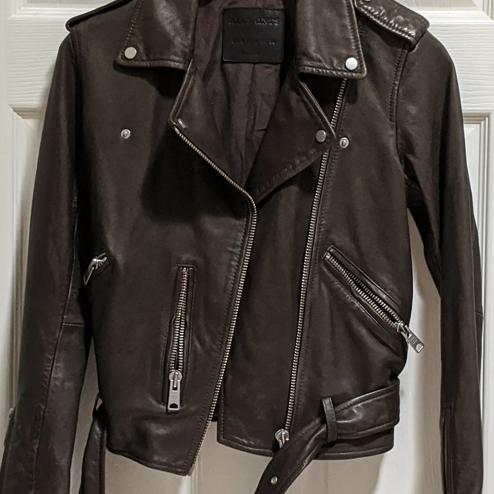 All Saints Balfern Leather Biker's Jacket Size 4 - Picture 9 of 16